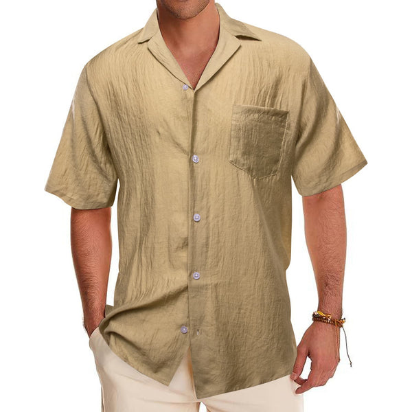 Khaki Solid silk mens short sleeve button down shirts