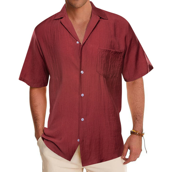 Blush Red Solid Men's Silk Notched Collar Button Down short sleeve shirts