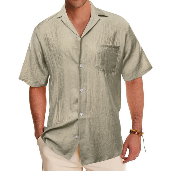 age Green Solid silk short sleeve button up men shirts
