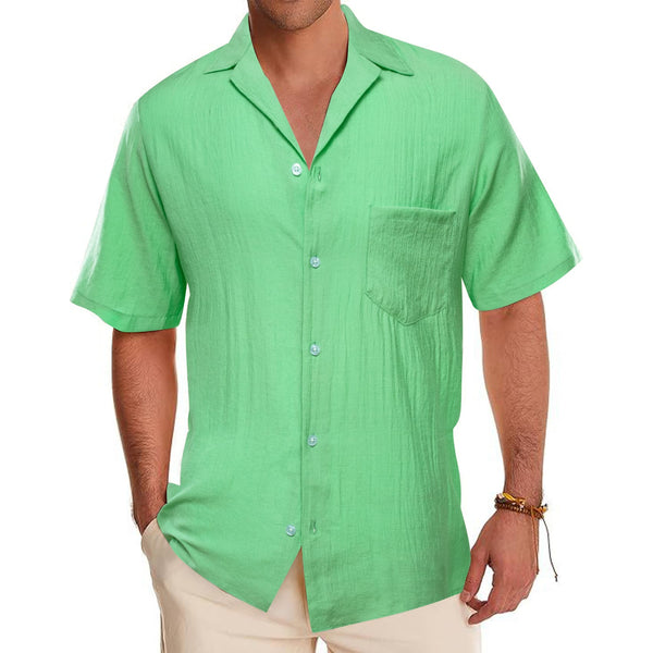 green solid silk mens short sleeve button up shirt for casual