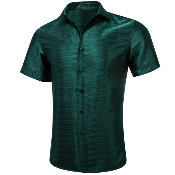 Dark Green Striped Men's Short Sleeve Summer Shirt