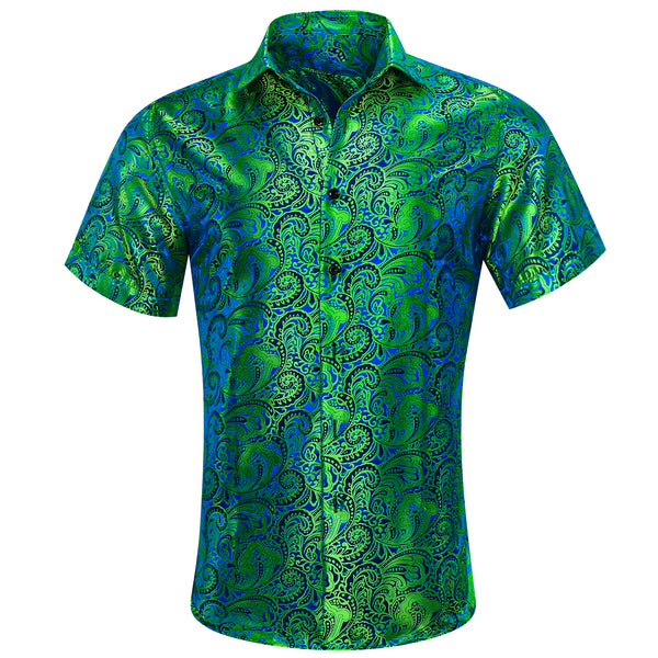 Blue Green Paisley Men's Short Sleeve Summer Shirt