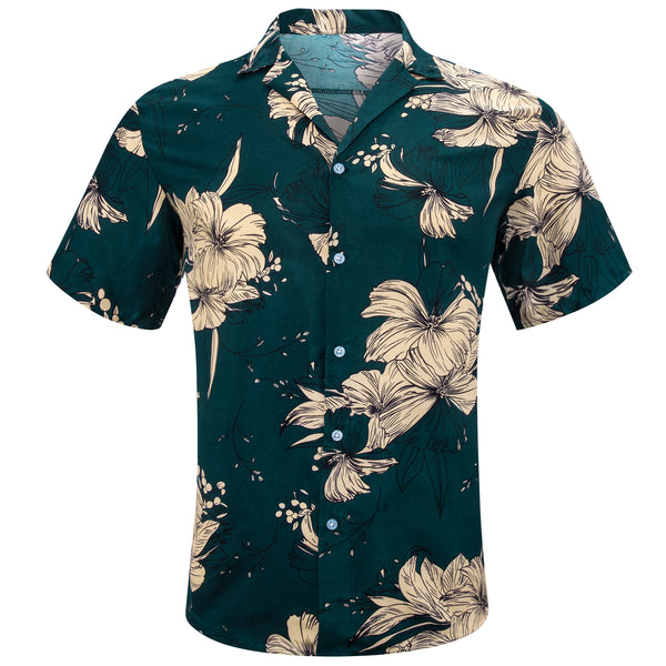 Blue Beige Floral Men's Short Sleeve Summer Shirt