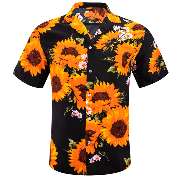 Orange Sunflower Men's Short Sleeve Summer Shirt