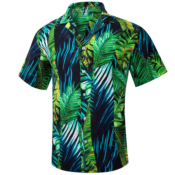 Emerald Green Leaves Novelty Men's Short Sleeve Summer Shirt