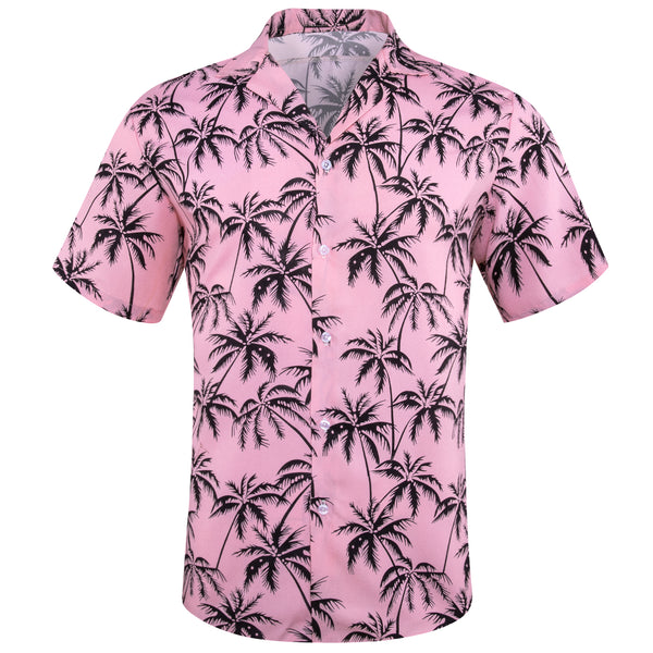 Black Pink Leaves Novelty Men's Short Sleeve Summer Shirt