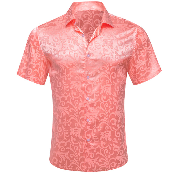 Orange Pink Floral Silk Men's Short Sleeve Shirt