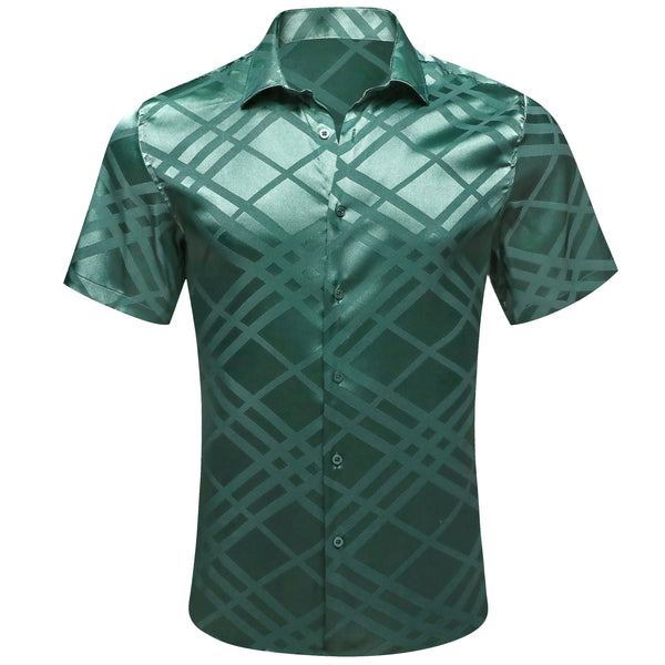Mint Green Plaid Silk Men's Short Sleeve Shirt