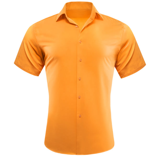 Orange Solid Silk Men's Short Sleeve Shirt