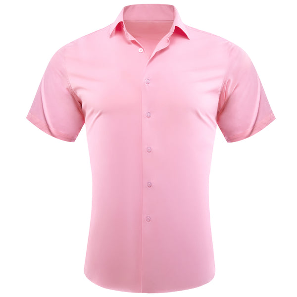 Baby Pink Solid Silk Men's Short Sleeve Shirt
