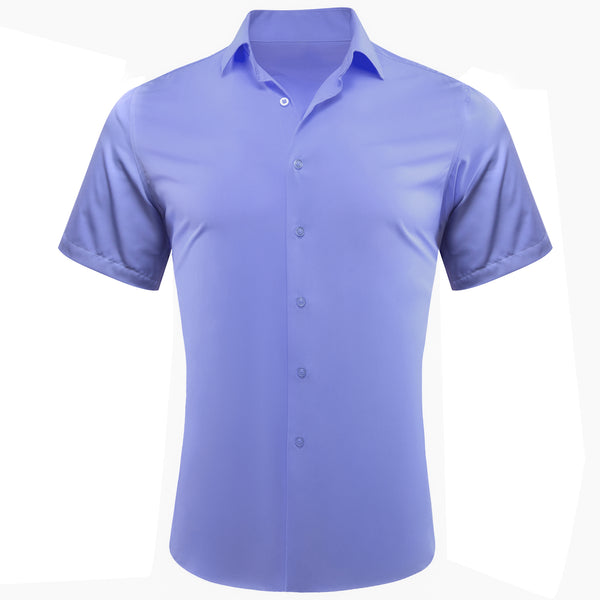 Purple Solid Silk Men's Short Sleeve Shirt