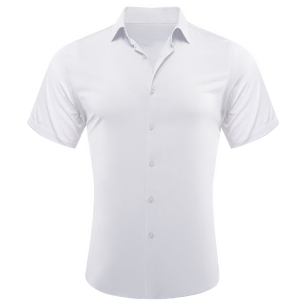 White Solid Silk Men's Short Sleeve Shirt