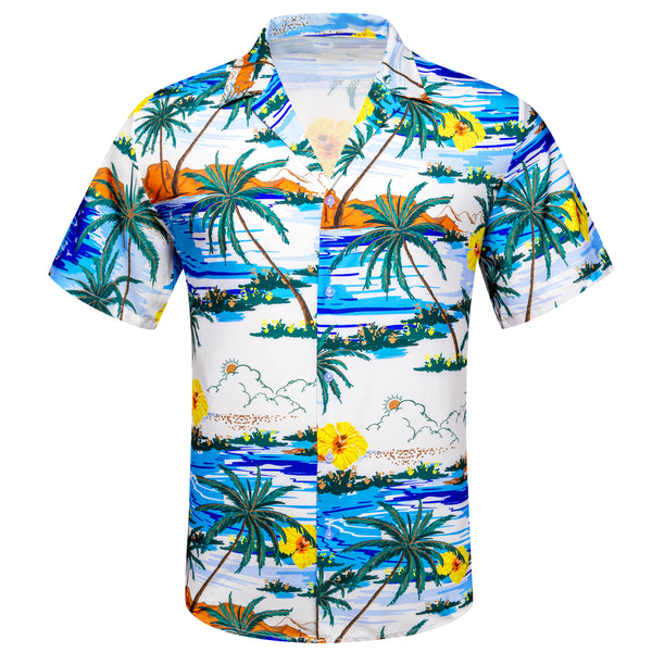 White Blue Sunshine Beach Coconut Tree Novelty Men's Short Sleeve Summer Shirt