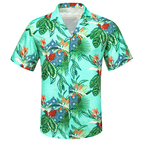 Ties2you Button Down Shirt Sea Foam Green Emerald Green Leaves Novelty Men's Short Sleeve Summer Shirt