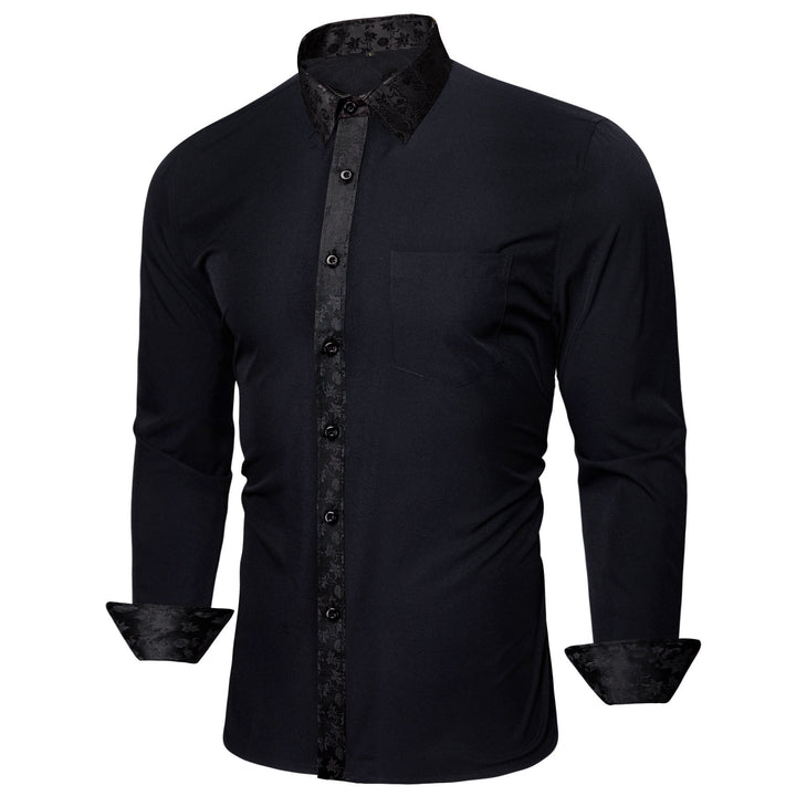 Black with Black Floral Edge Men's Long Sleeve Shirt