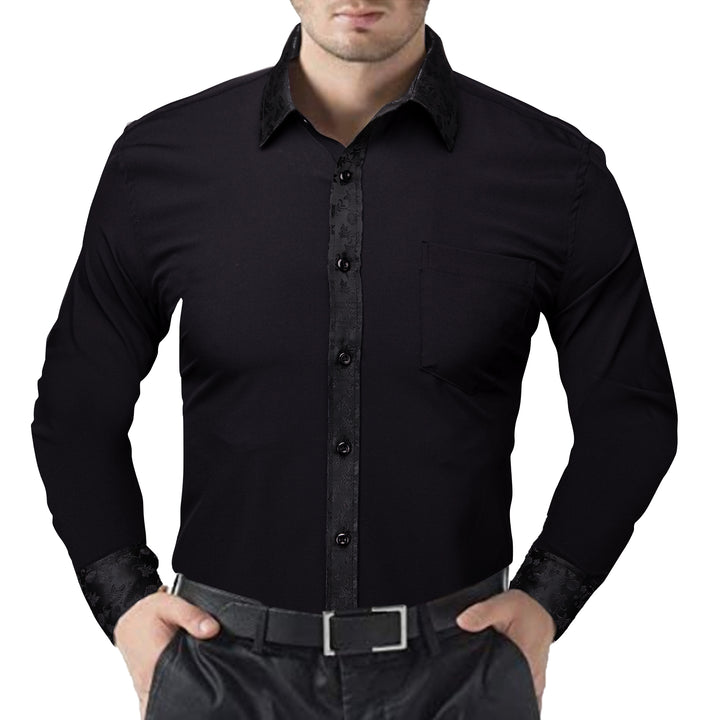 Black with Black Floral Edge Men's Long Sleeve Shirt