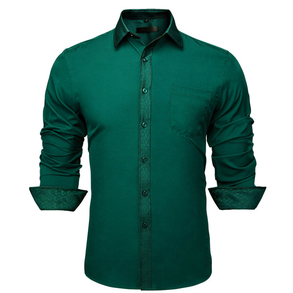 Splicing Style Dark Green with Green Geometric Edge Men's Long Sleeve Shirt