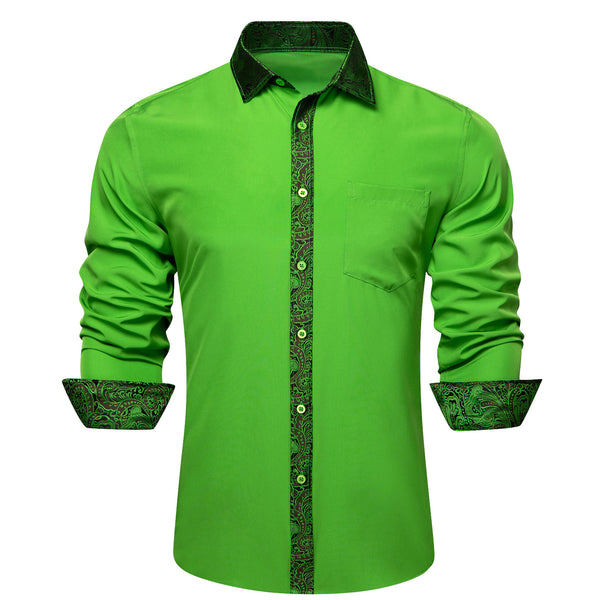 Splicing Style Cobalt Green with Green Paisley Edge Men's Long Sleeve Shirt