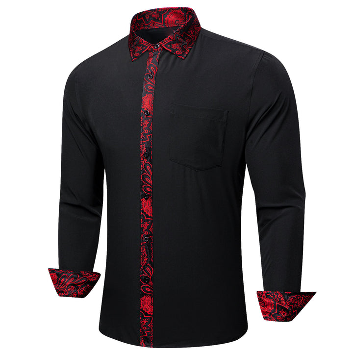  Black with Red Paisley Edge Men Long Sleeve Shirt