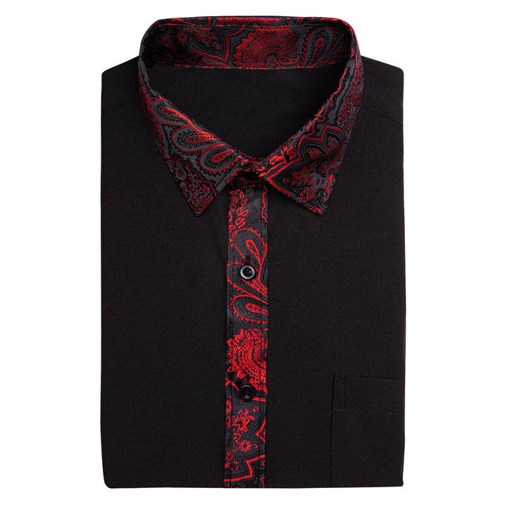  Black with Red Paisley Edge Men Long Sleeve Shirt