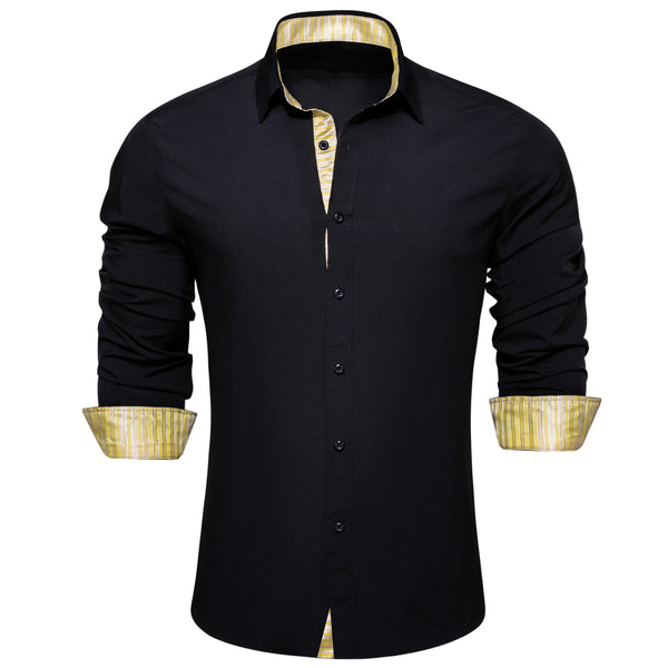 Splicing Style Black with Yellow White Striped Edge Men's Long Sleeve Shirt