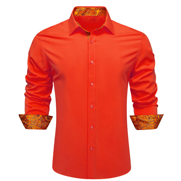 Splicing Style Orange with Blue Orange Paisley Edge Men's Long Sleeve Shirt