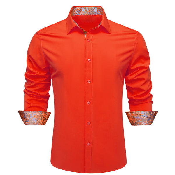 Splicing Style Orange with Silver Orange Floral Edge Men's Long Sleeve Shirt