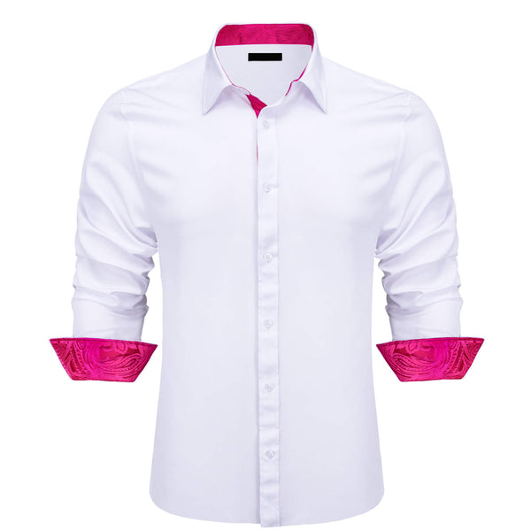 White Rose Pink Splicing Paisley Men's Shirt