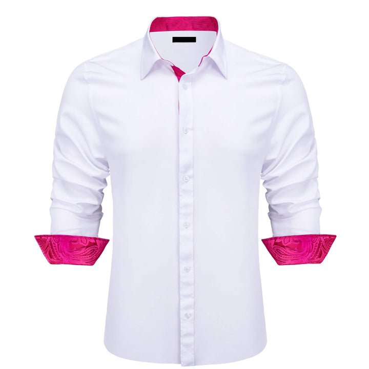 White Rose Pink Splicing Paisley Men's Shirt