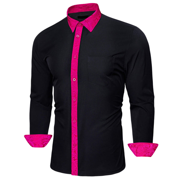 Black Rose Pink Splicing Paisley Men's Long Sleeve Shirt