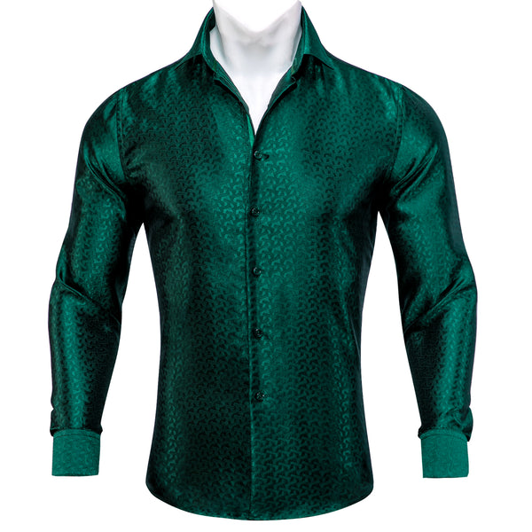 Emerald Green Novelty Silk Men's Long Sleeve Shirt