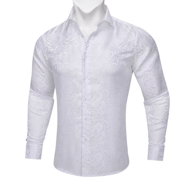 White Paisley Silk Men's Long Sleeve Shirt
