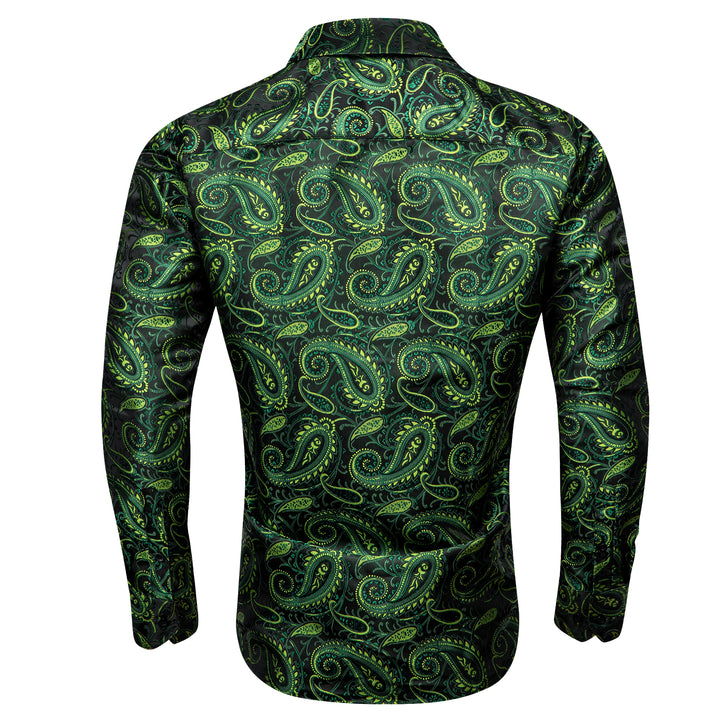 Green Black Paisley Men's Long Sleeve Shirt