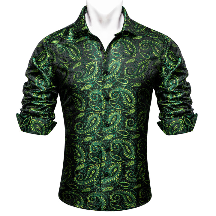 Green Black Paisley Men's Long Sleeve Shirt