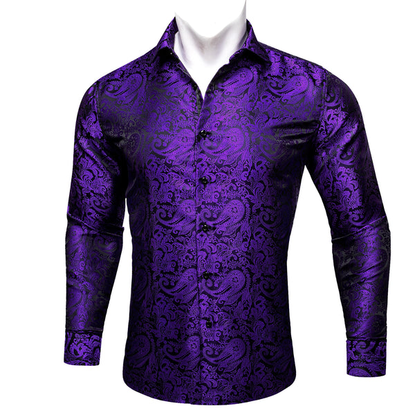Purple Black Paisley Men's Long Sleeve Shirt