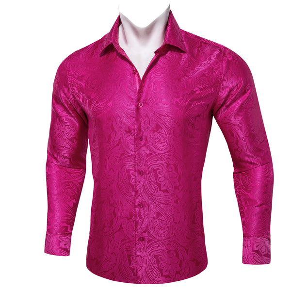 Rose Pink Paisley Men's Long Sleeve Shirt