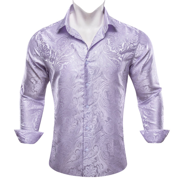 Light Purple Paisley Silk Men's Long Sleeve Shirt