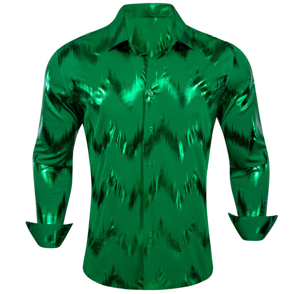 Bronzing Printing Green Novelty Men's Long Sleeve Shirt