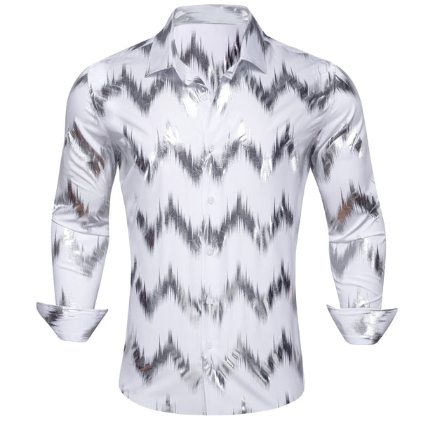 White Grey Bronzing Printing Novelty Men's Long Sleeve Shirt