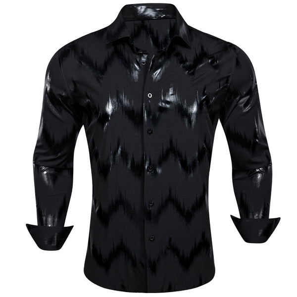 Black Bronzing Printing Novelty Men's Long Sleeve Shirt