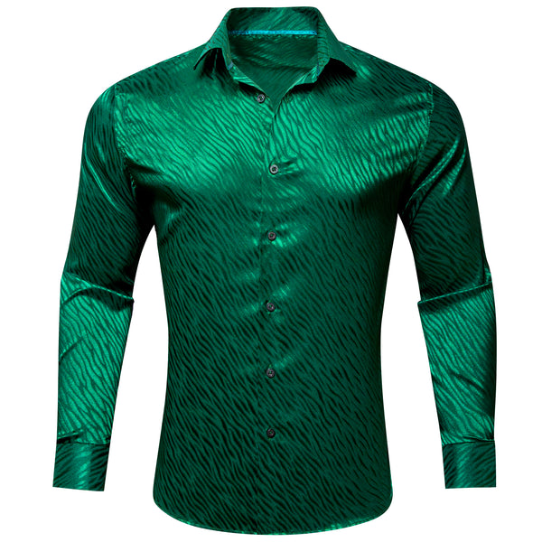Ties2you Long Sleeve Shirt Emerald Green Novelty Silk Shirt for Men