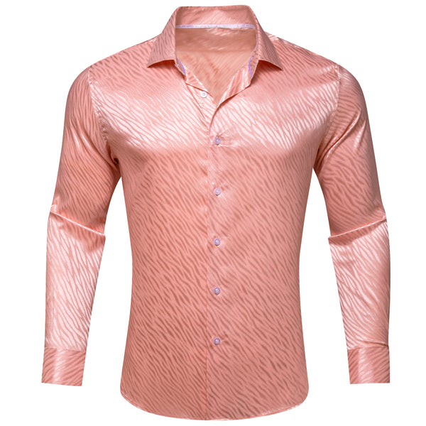 Pink Orange Novelty Silk Men's Long Sleeve Shirt