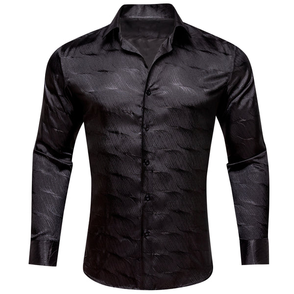 Black Novelty Silk Men's Long Sleeve Shirt