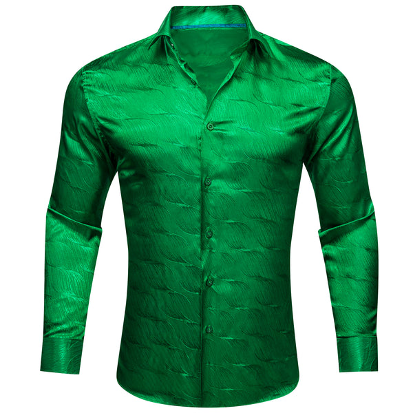 Bright Green Novelty Silk Men's Long Sleeve Shirt