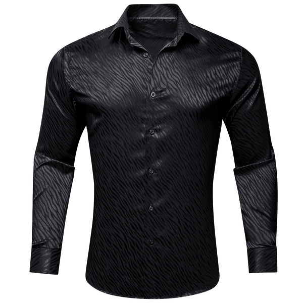 Black Novelty Pattern Silk Men's Long Sleeve Shirt
