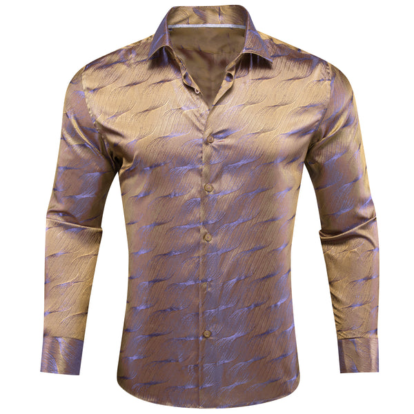 Champagne Purple Novelty Gradient Color Silk Men's Long Sleeve Shirt