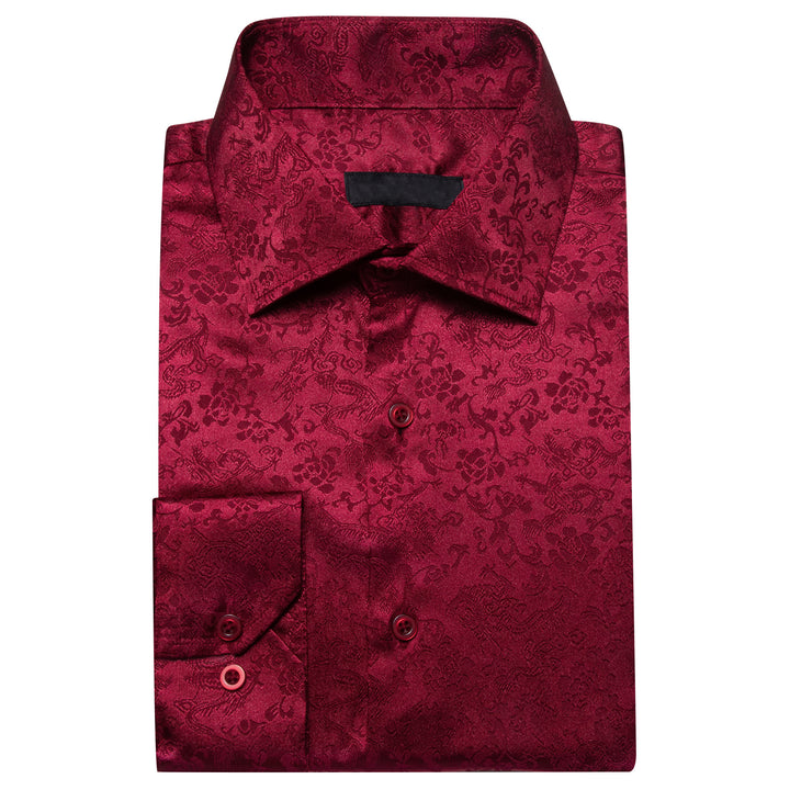 Dark Red Floral Men's Long Sleeve Shirt