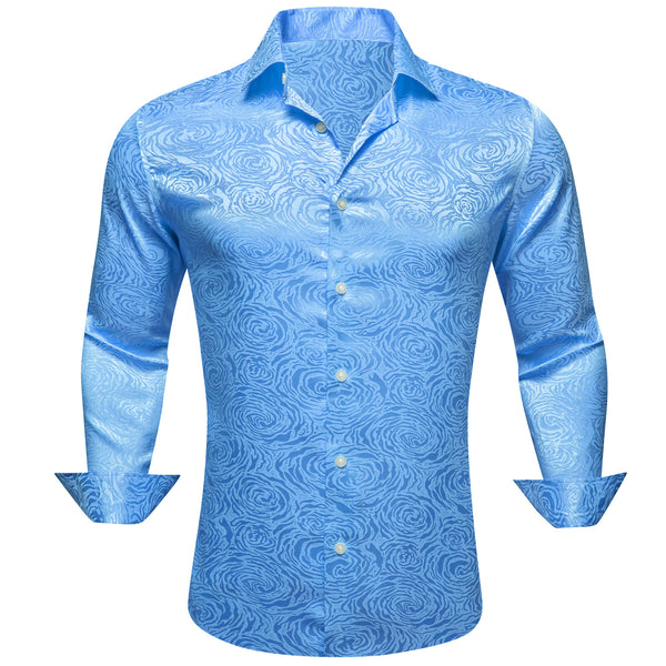 Blue Floral Rose Men's Long Sleeve Shirt