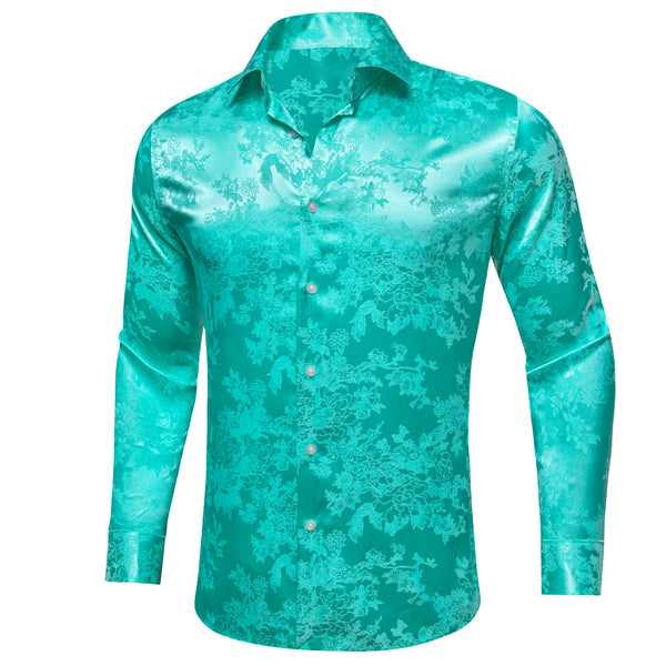 Aqua Floral Men's Long Sleeve Shirt