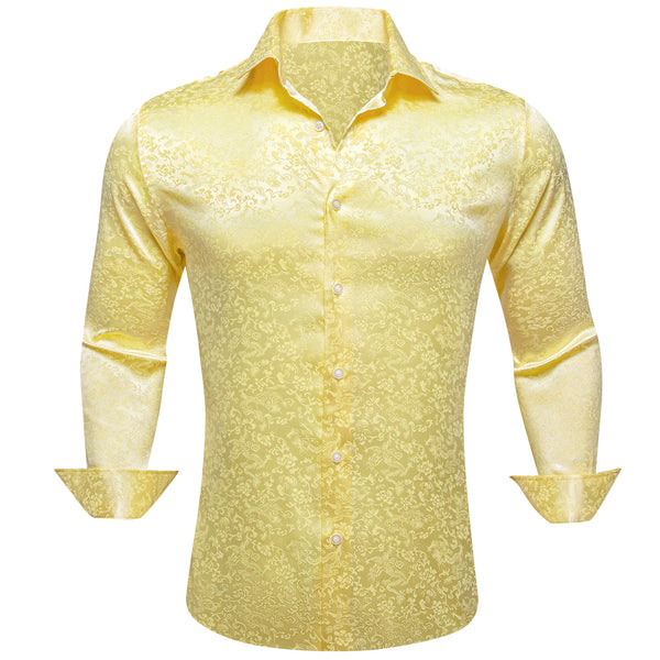 Pale Yellow Floral Men's Long Sleeve Shirt